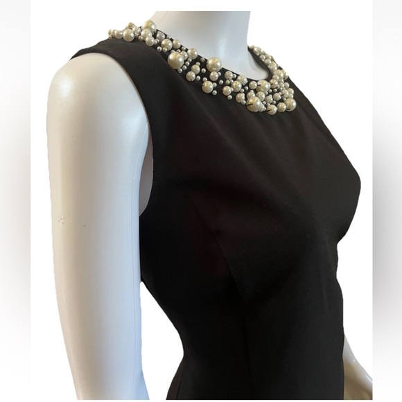 Calvin Klein Faux Pearl Trim Black Sheath Dress Size 12 - Picture 4 of 12